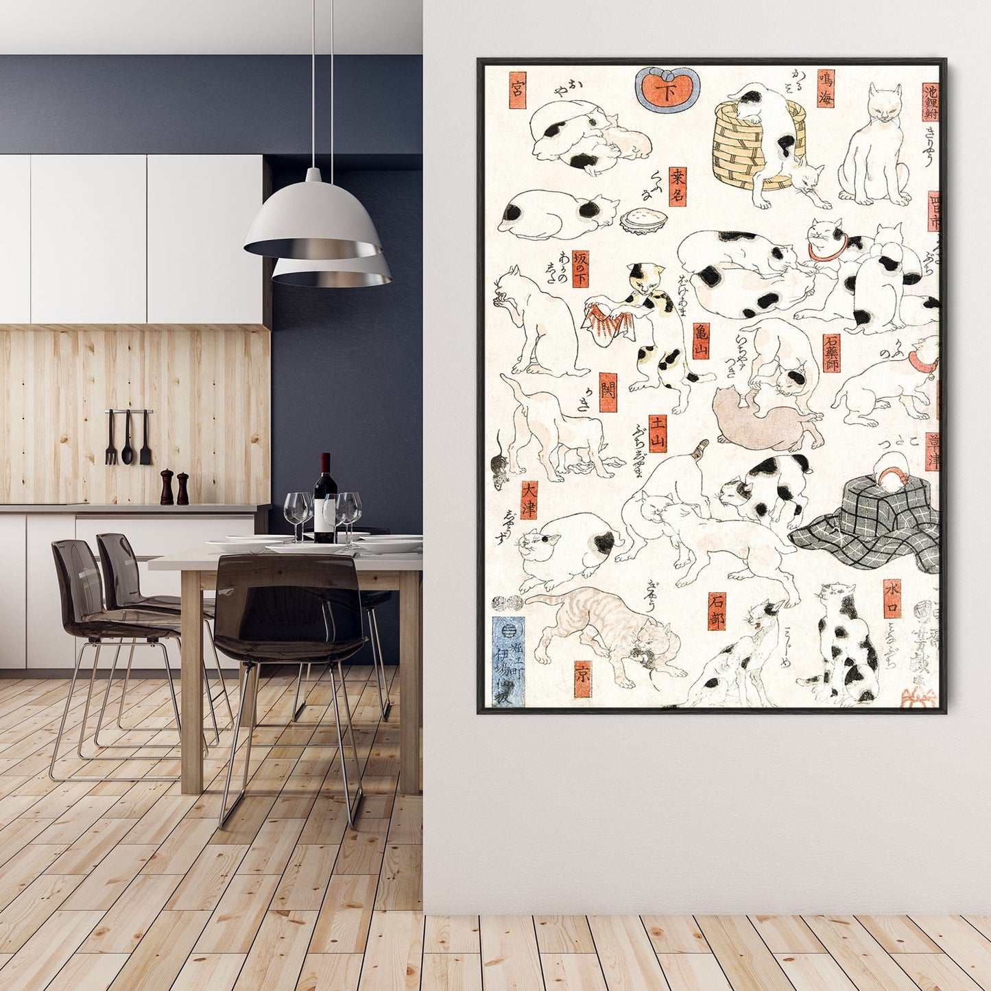 Japanese Cats Wall Art Framed Canvas Print of Utagawa Kuniyoshi Painting
