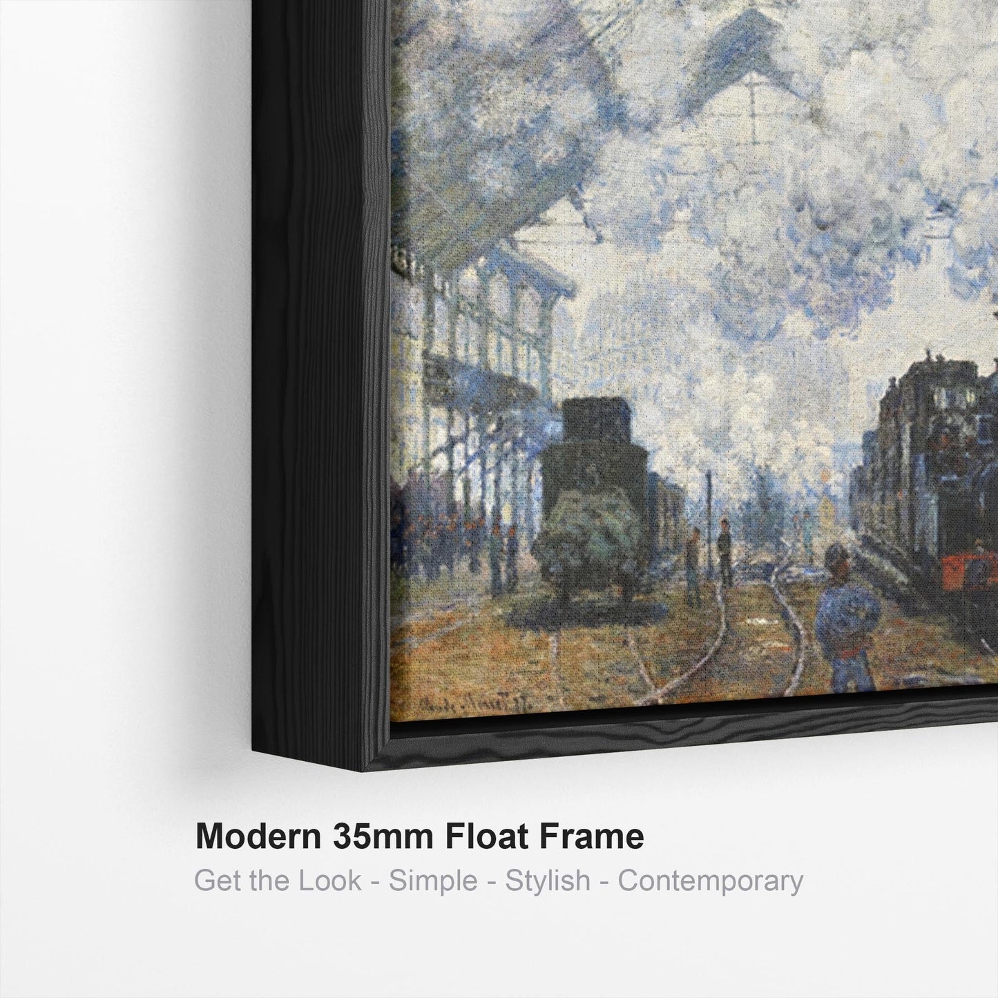 Claude Monet Framed Canvas Wall Art - Arrival of the Normandy Train - XL 100cm x 100cm