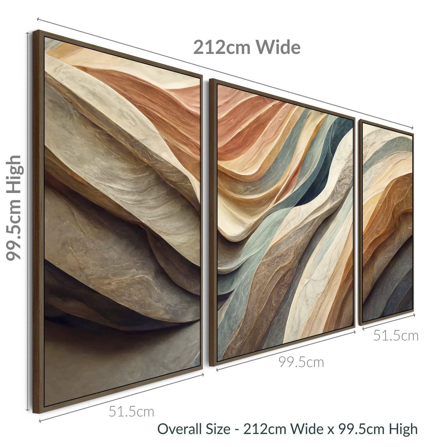 Extra Large Framed Wall Art Pictures for Living Room - Abstract Set of 3 - Teal Green Terracota - XXL 212cm Wide