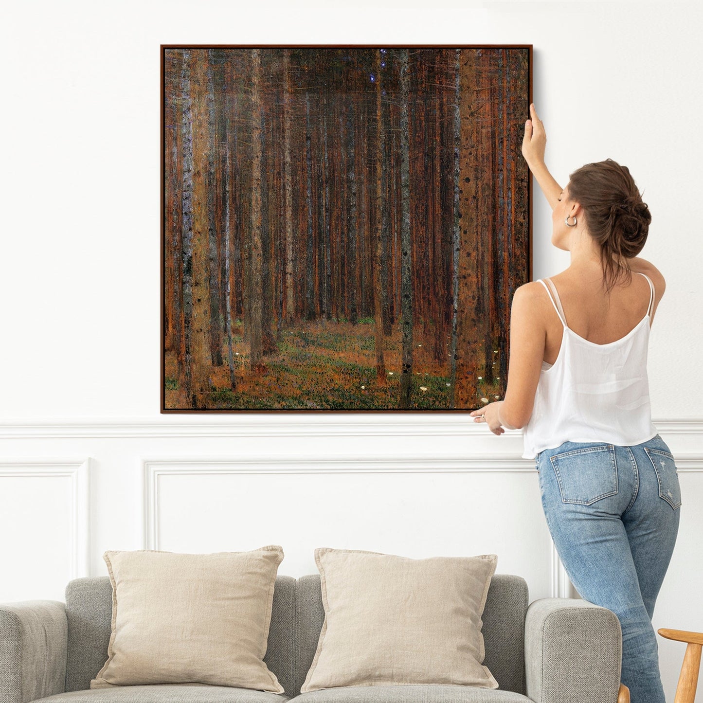 Large Gustav Klimt Tannenwald Framed Forest Wall Art Canvas of Fir Trees - 100cm x 100cm