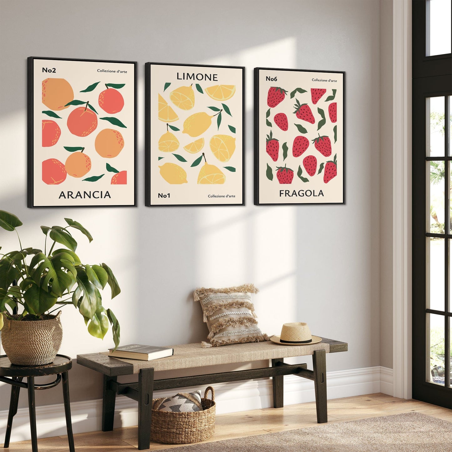 Set of 3 Kitchen Wall Art - XL Framed Canvas Prints -Fruits - 2m Wide
