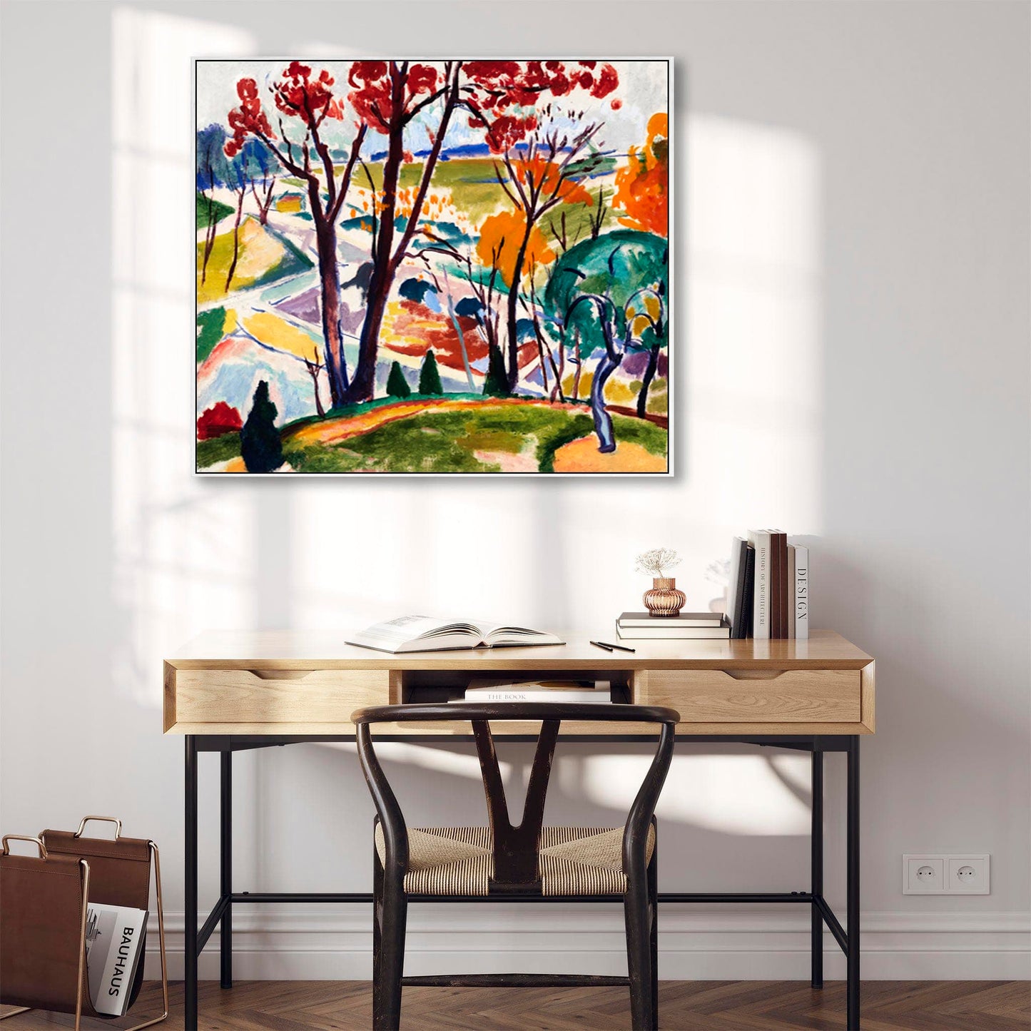 Large Colourful Wall Art Framed Canvas Print of Henry Lyman Sayen Huntingdon Bridge Landscape Valley Painting