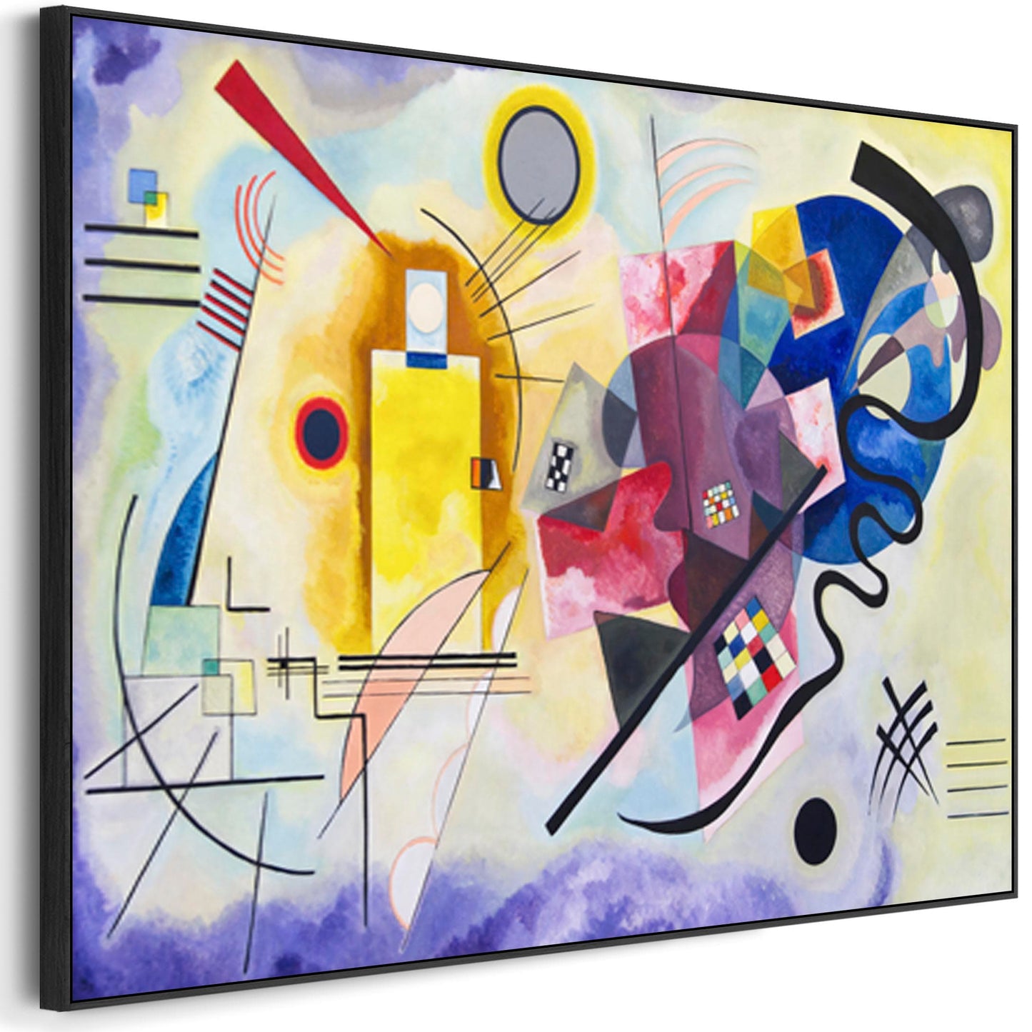 Large Wassily Kandinsky Colourful Abstract Wall Art Framed Canvas Print of Yellow Red Blue Painting
