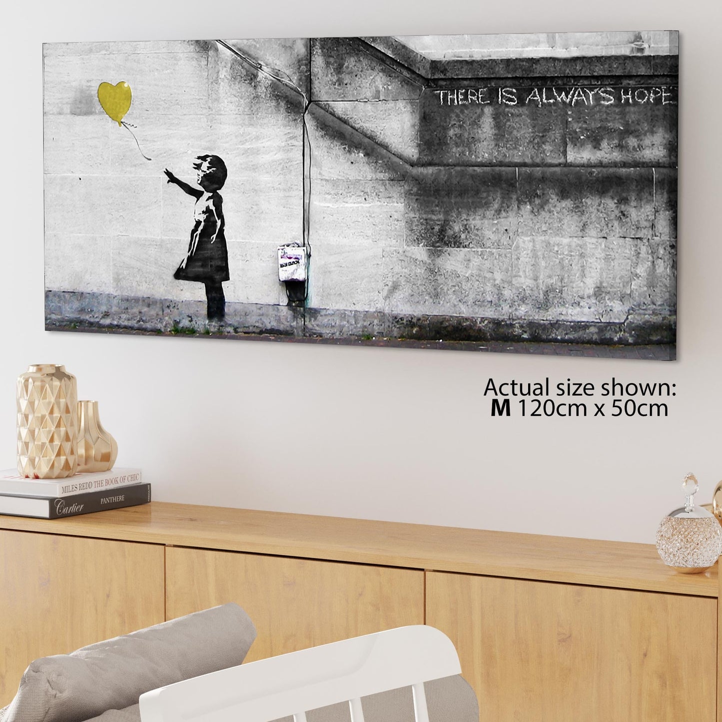 Modern Banksy Balloon Girl Yellow Heart Hope Canvas