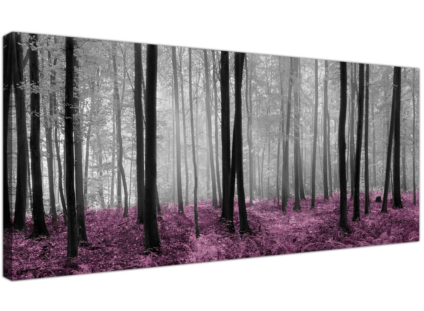 Modern Black Grey Plum Purple Forest Trees Landscape Canvas