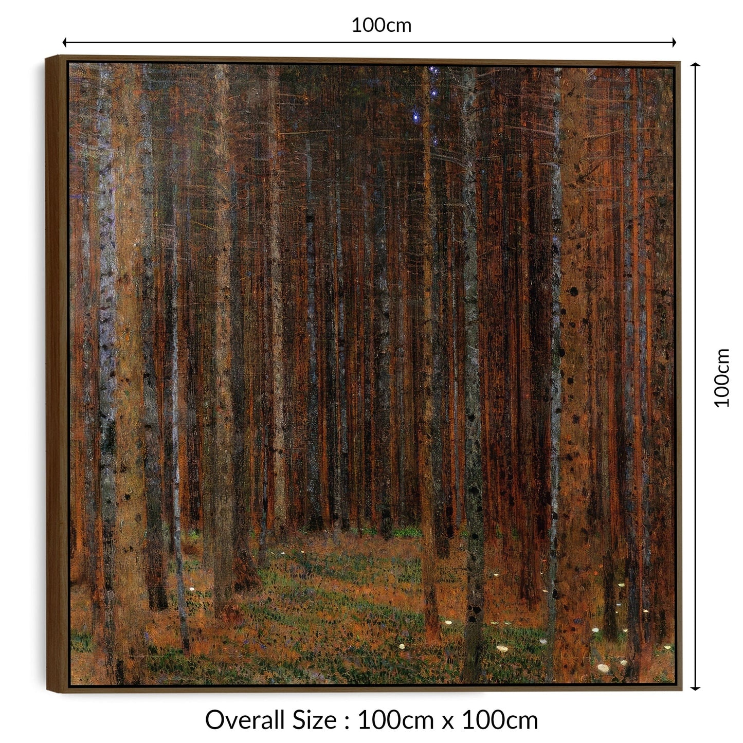 Large Gustav Klimt Tannenwald Framed Forest Wall Art Canvas of Fir Trees - 100cm x 100cm