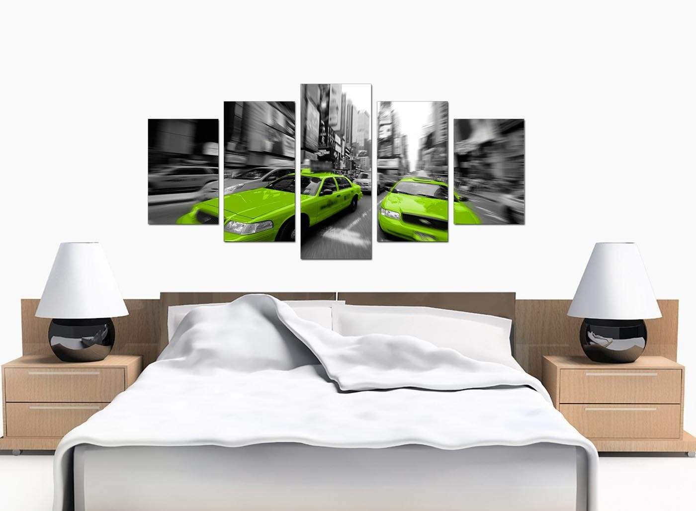 Modern Lime Green Grey New York Taxi Cab Cityscape Canvas