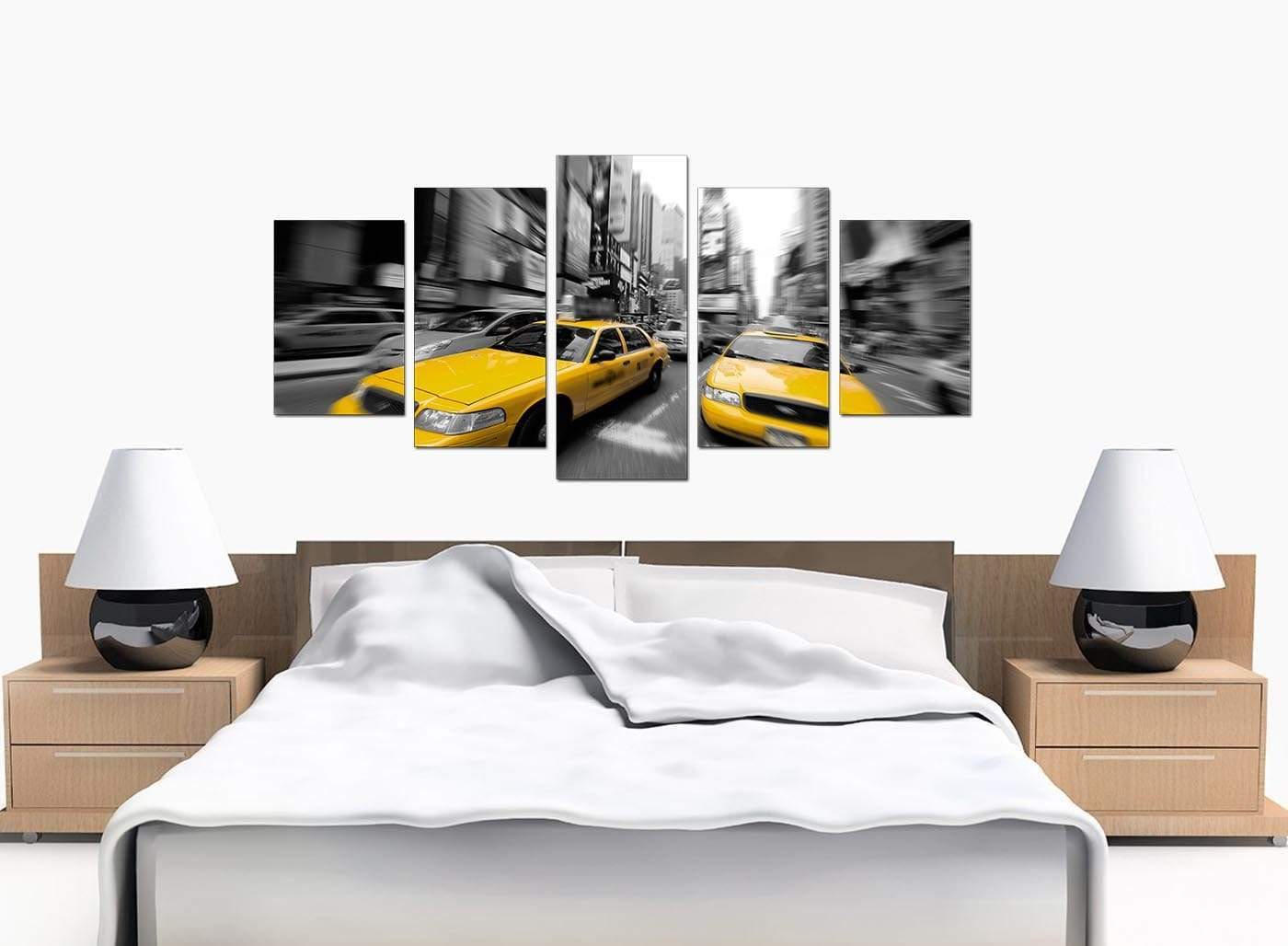 Black White Yellow Grey New York Taxi City Canvas