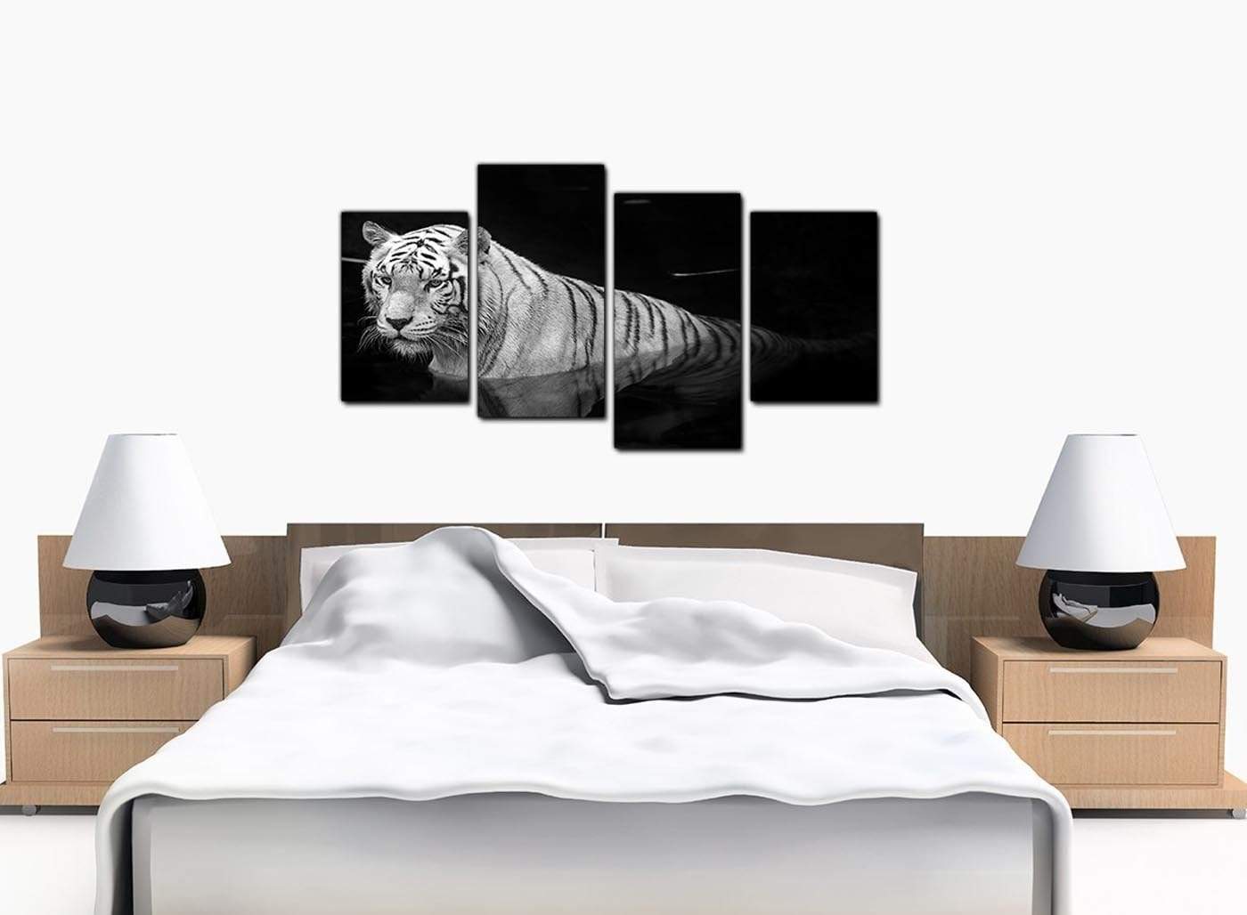 Modern Black White Bengal Tiger Water Canvas