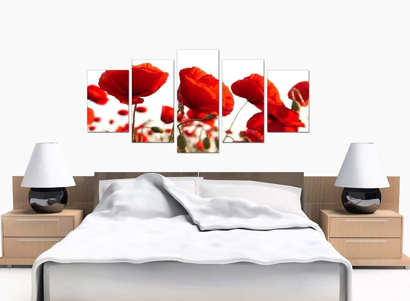 Red Poppy Field Poppies Flower White Floral Canvas