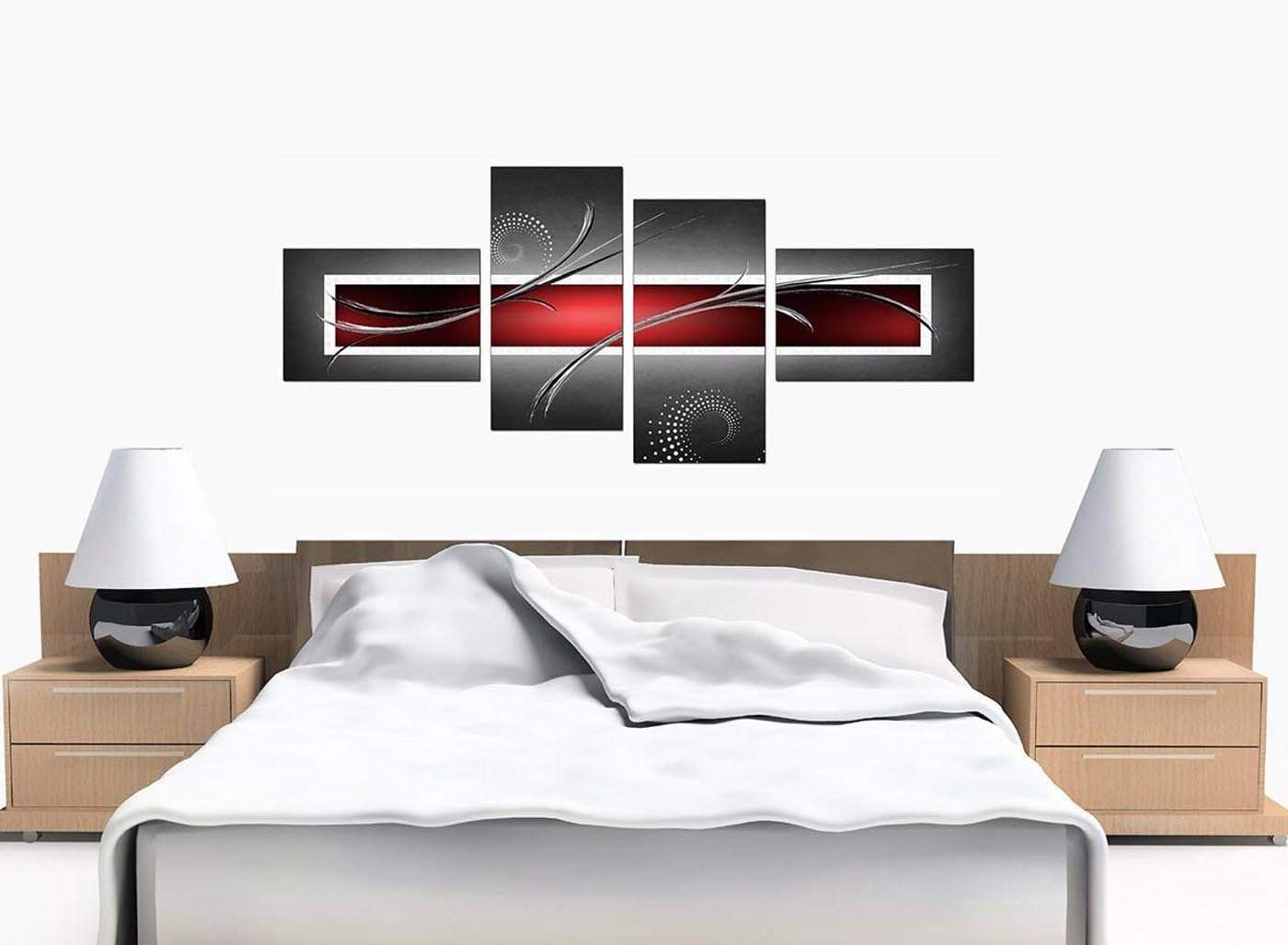 Red Black and Grey White Modern Abstract Canvas Bedroom Canvas Wall Art Accessories Print