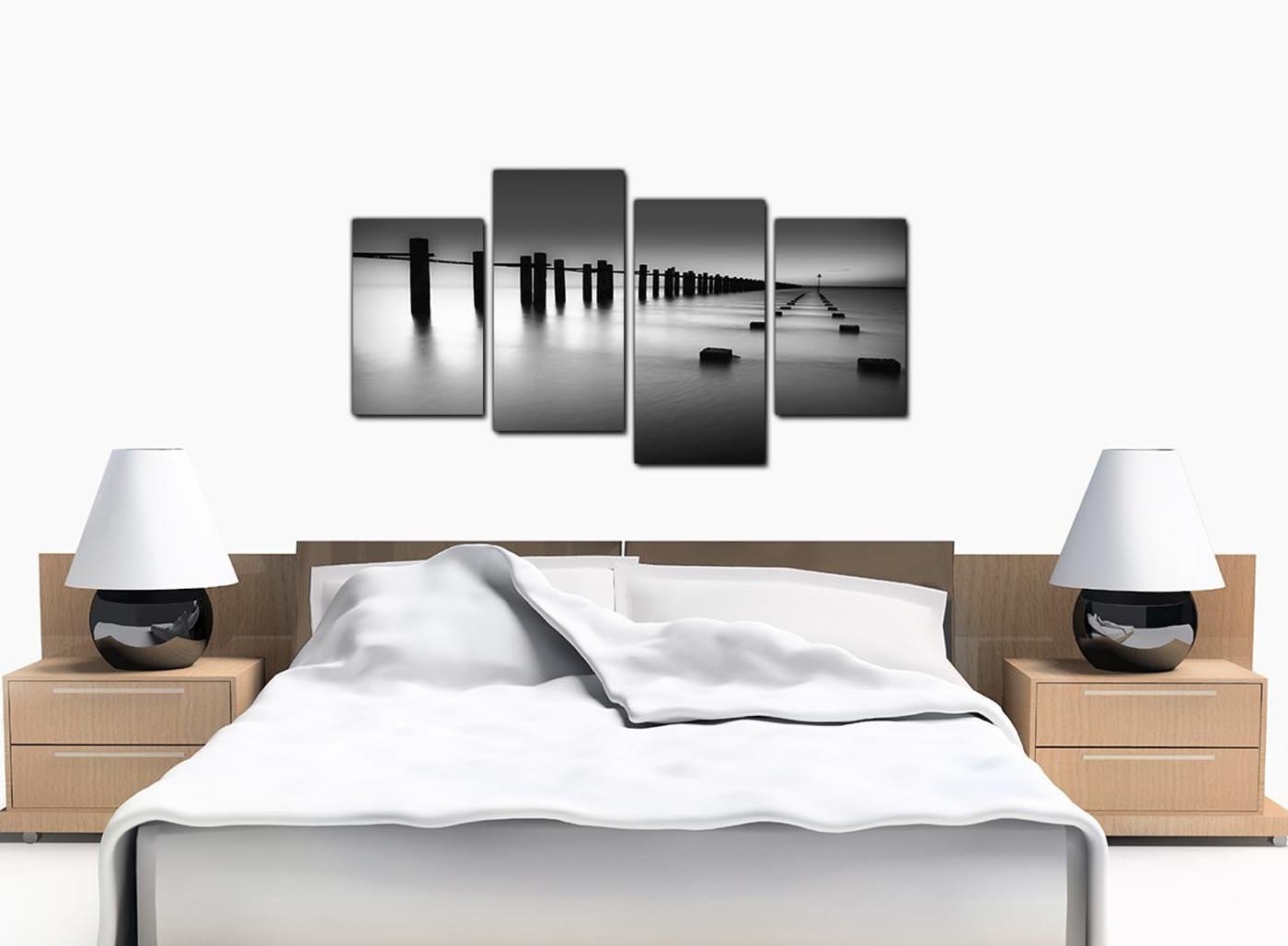 Modern Black White Beach Scenery Landscape Canvas