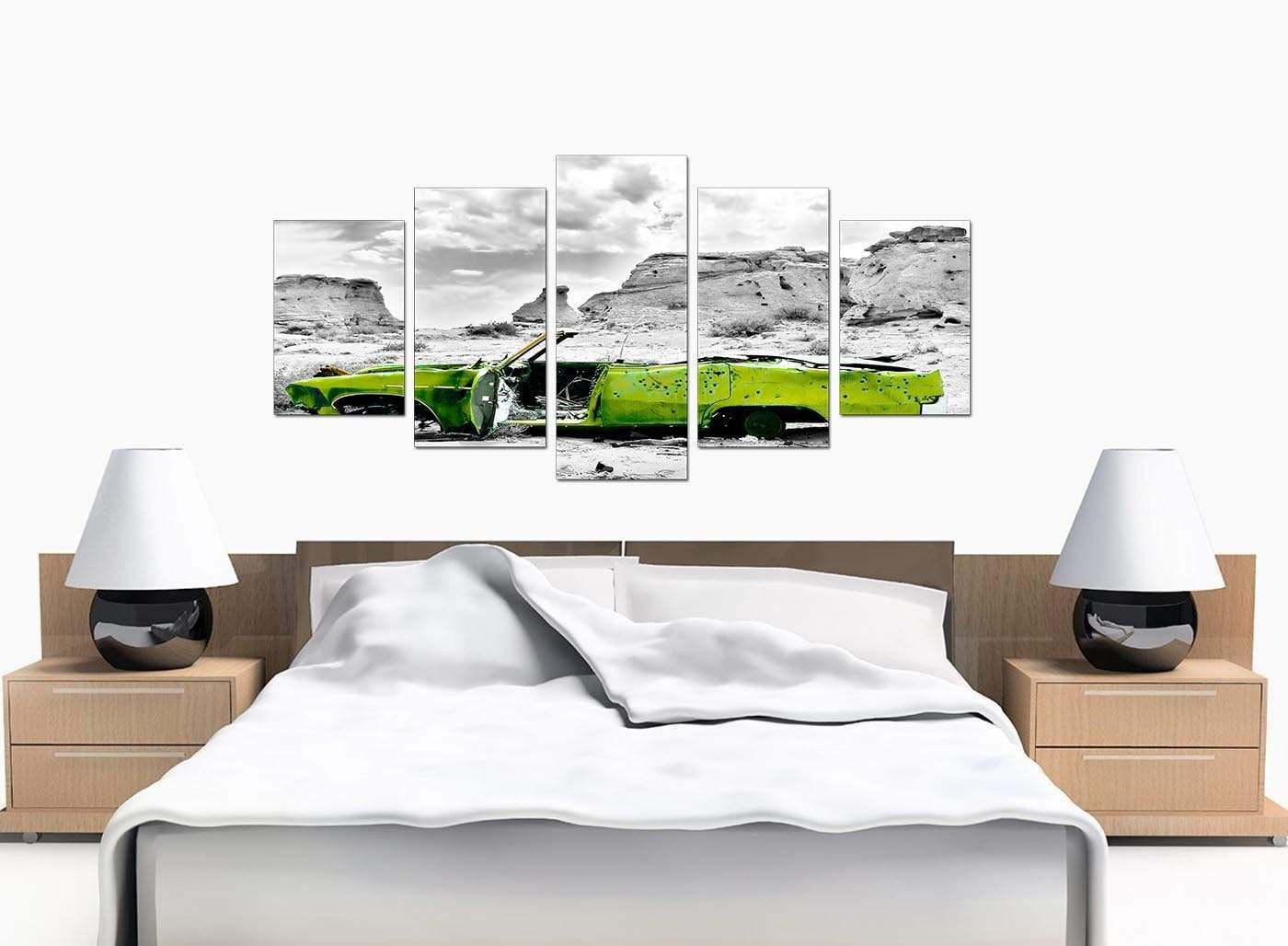 Abstract Lime Green Grey Car Desert Landscape Canvas
