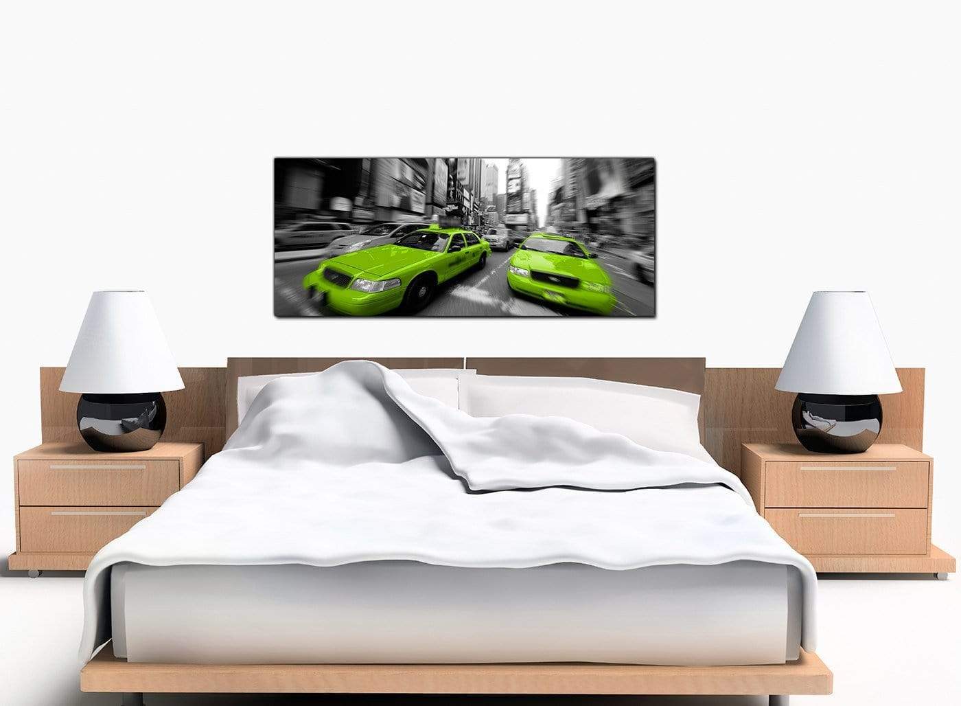 Modern Lime Green Grey New York Taxi Cab Cityscape Canvas