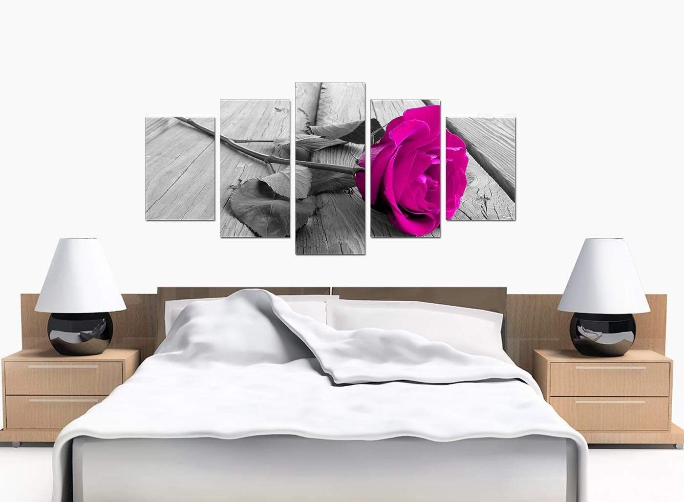 Pink Rose Grey Black White Flower Floral Canvas