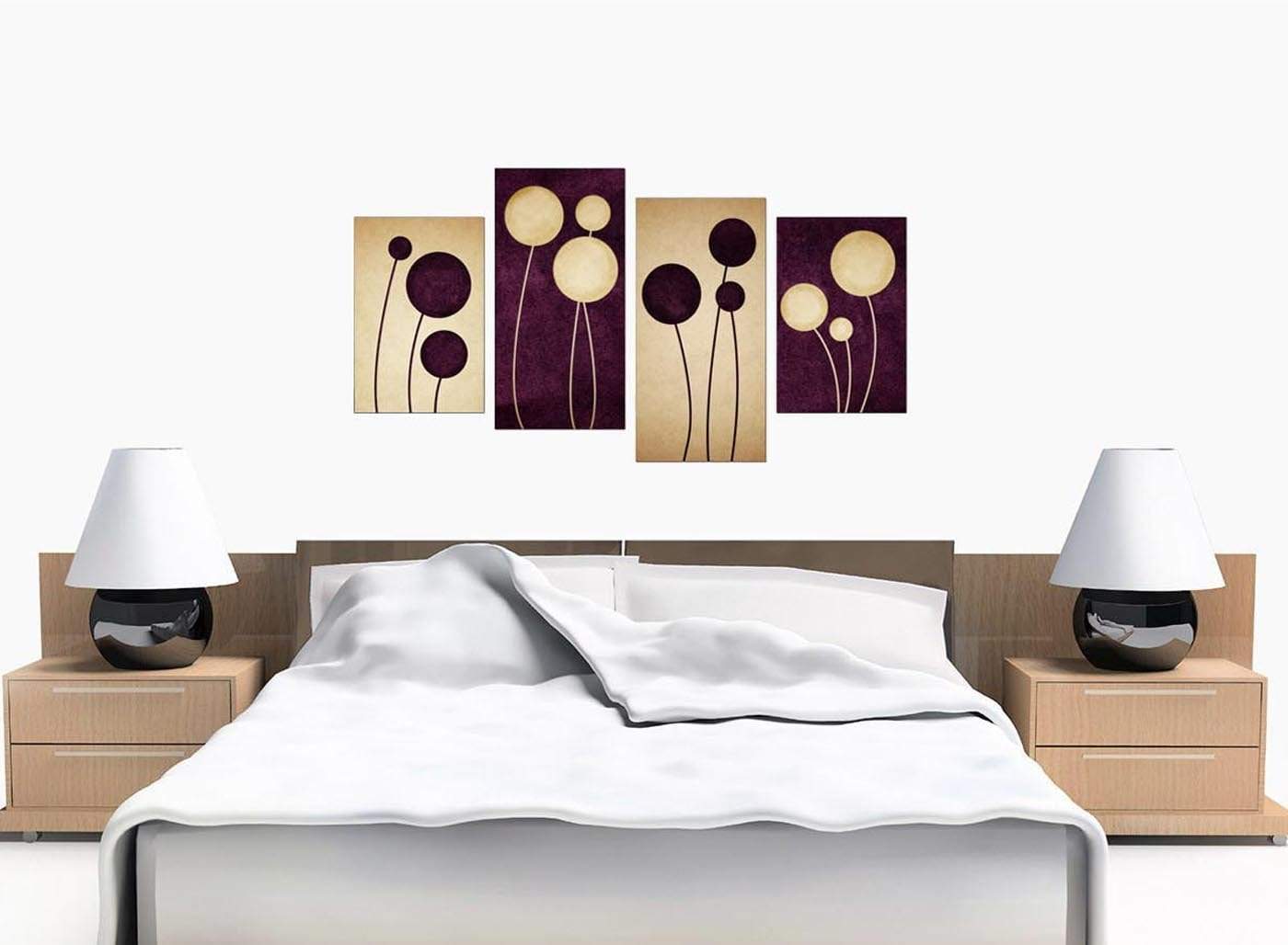 Purple Cream Flowers Modern Abstract Floral Canvas - 4 Piece Set - 130cm - 4124
