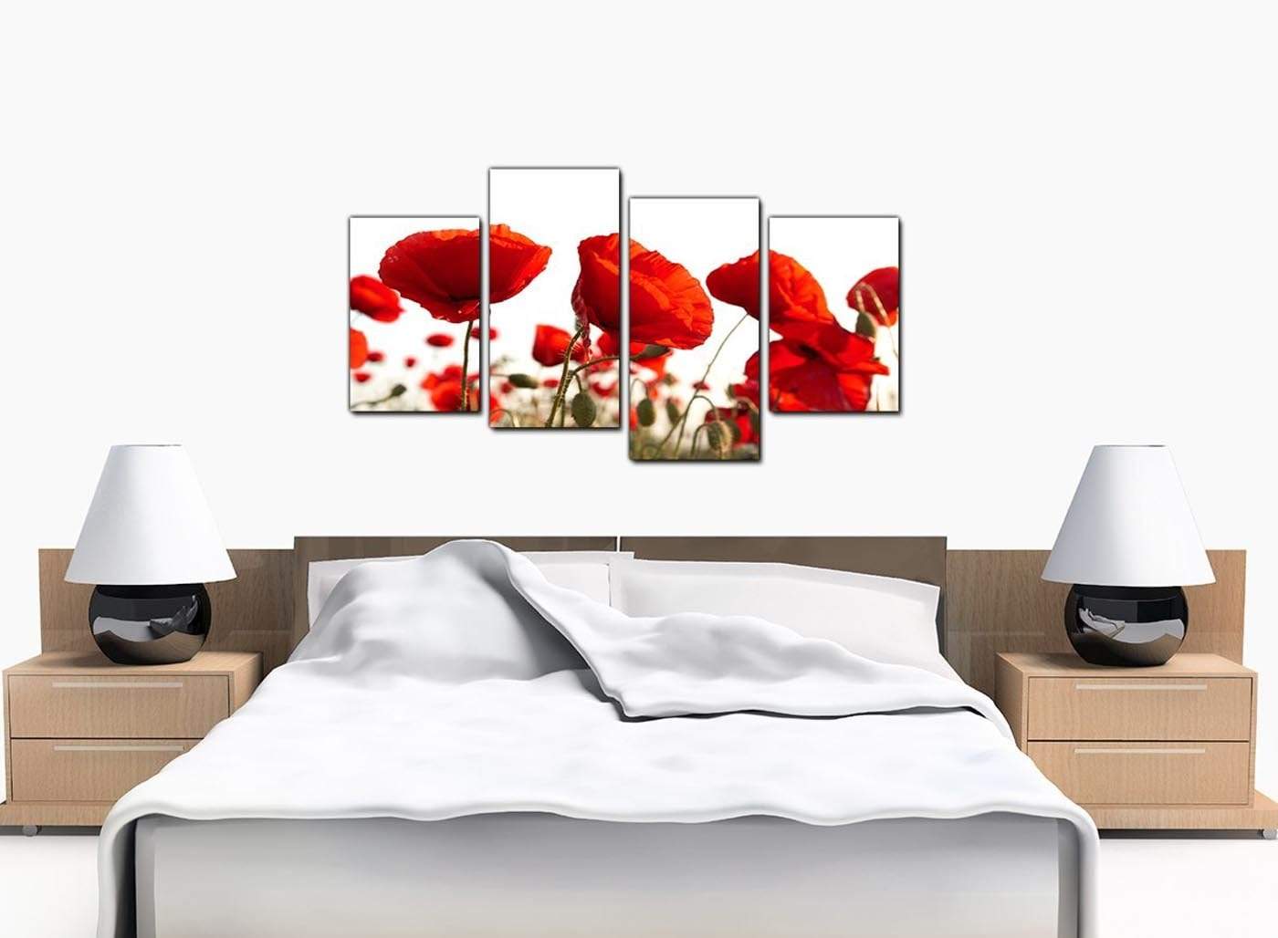 Red Poppy Field Poppies Flower White Floral Canvas