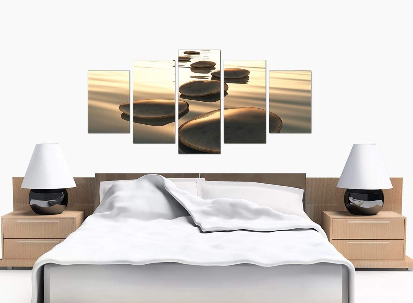 Modern Brown Zen Stepping Stones Lake Landscape Canvas