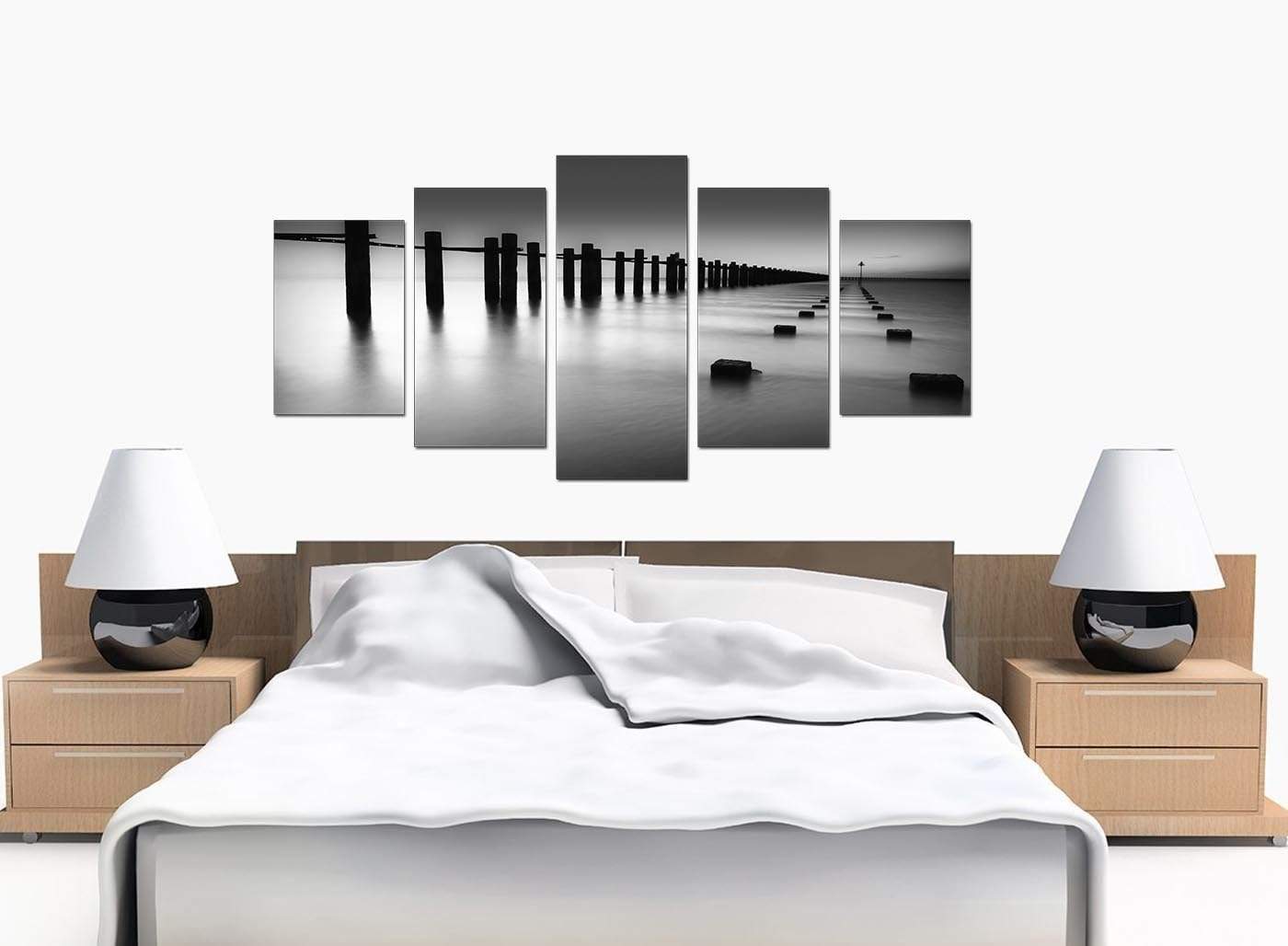 Modern Black White Beach Scenery Landscape Canvas