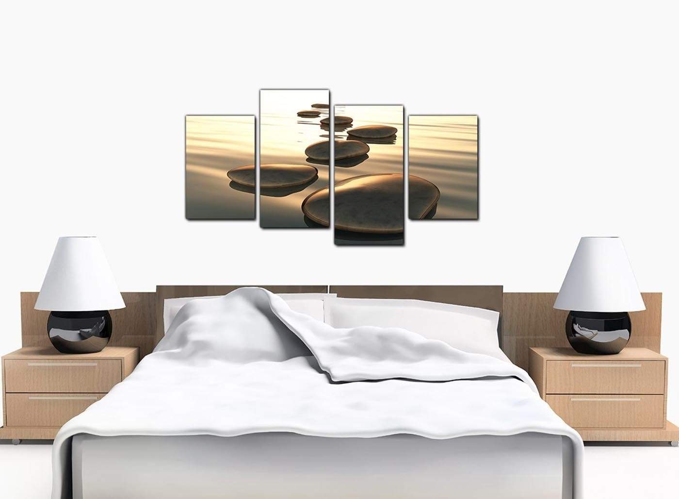 Modern Brown Zen Stepping Stones Lake Landscape Canvas