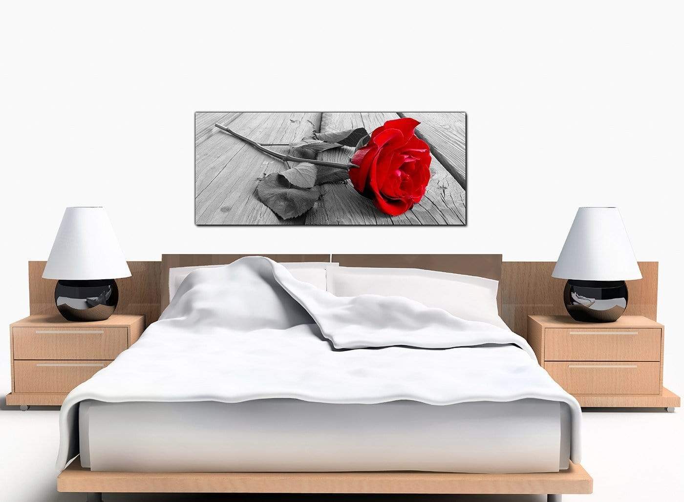 Red Rose Grey Black White Flower Floral Modern Canvas Art