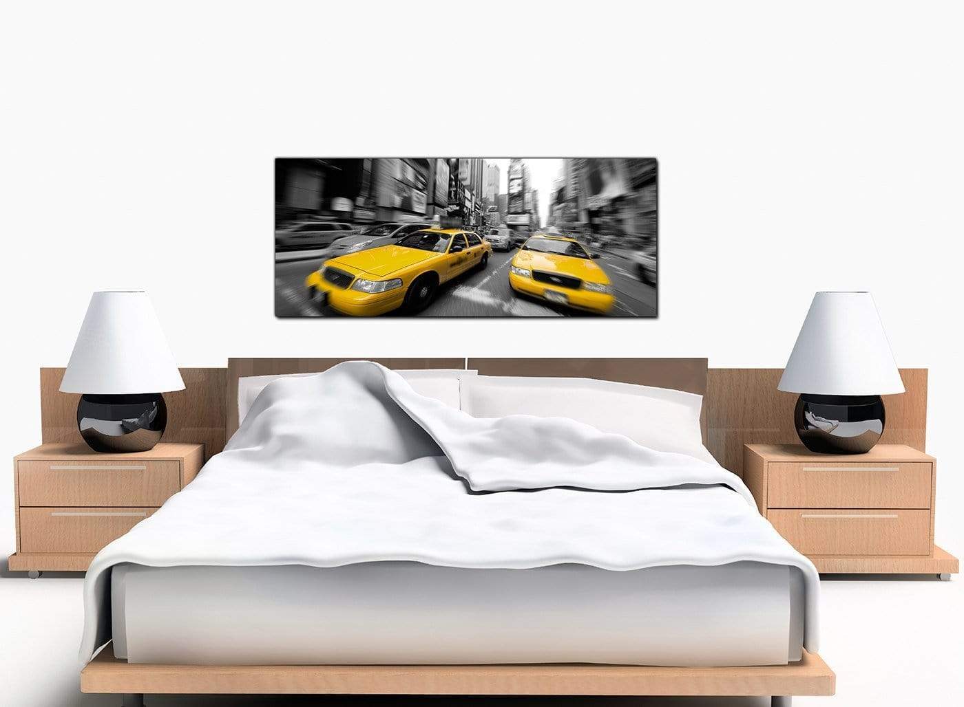 Black White Yellow Grey New York Taxi City Canvas
