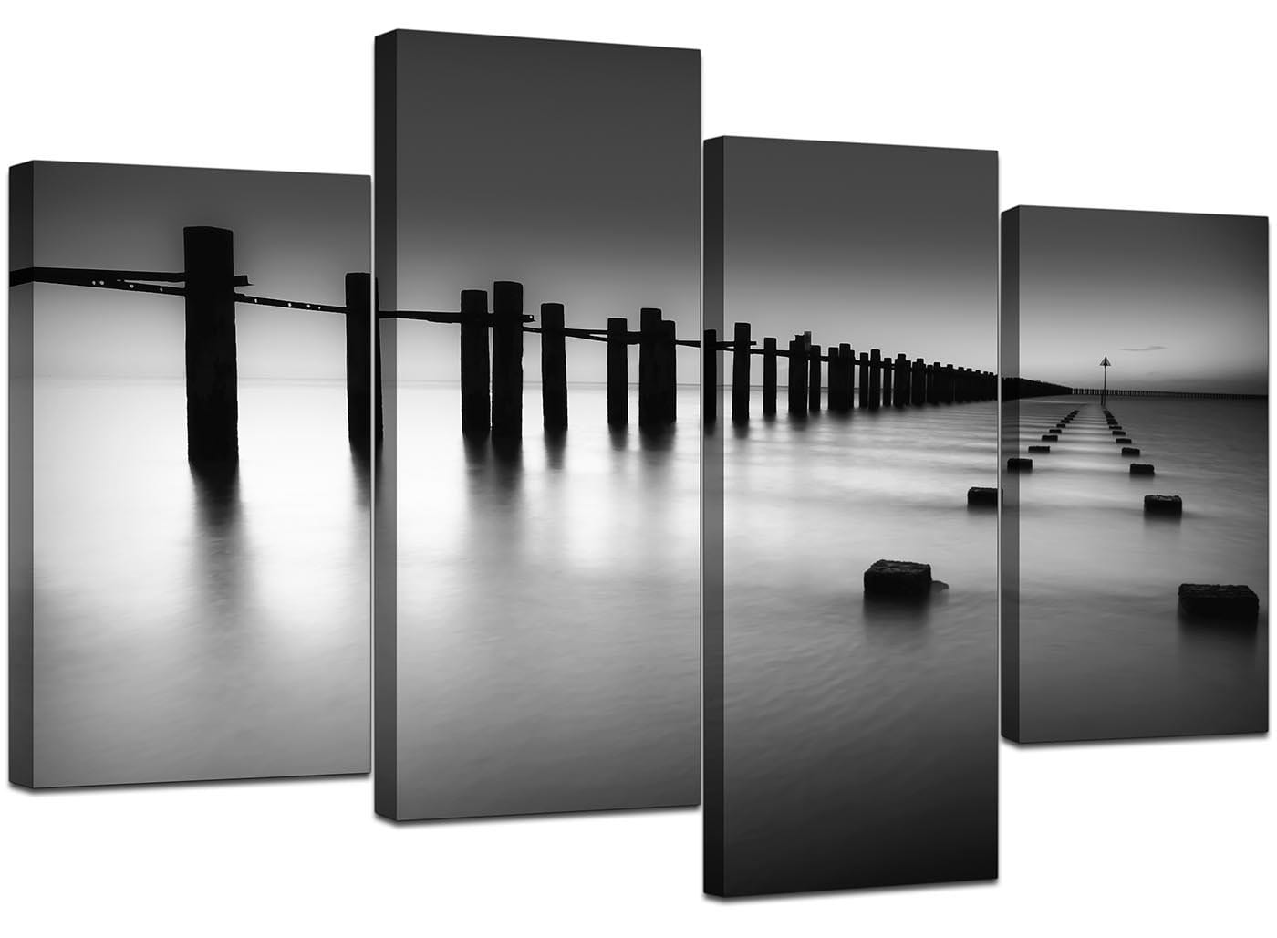 Modern Black White Beach Scenery Landscape Canvas