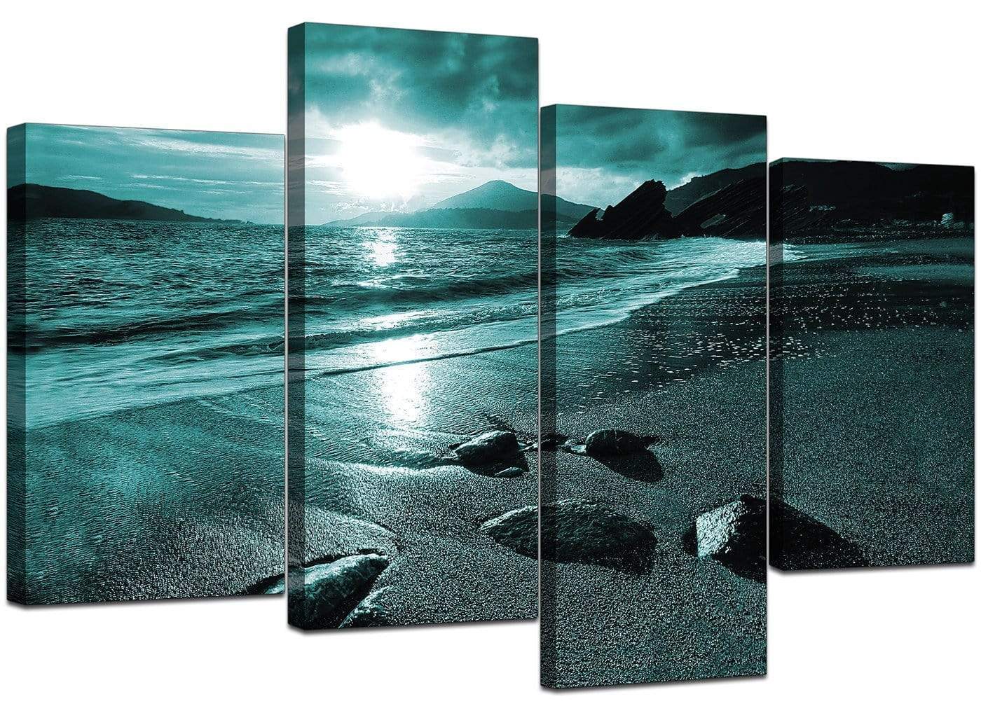 Modern Teal Coloured Sunset Beach Scene Landscape Canvas