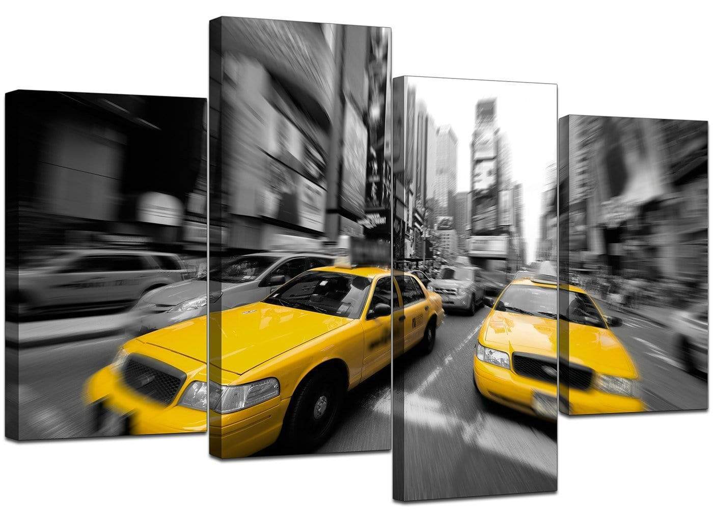 Black White Yellow Grey New York Taxi City Canvas