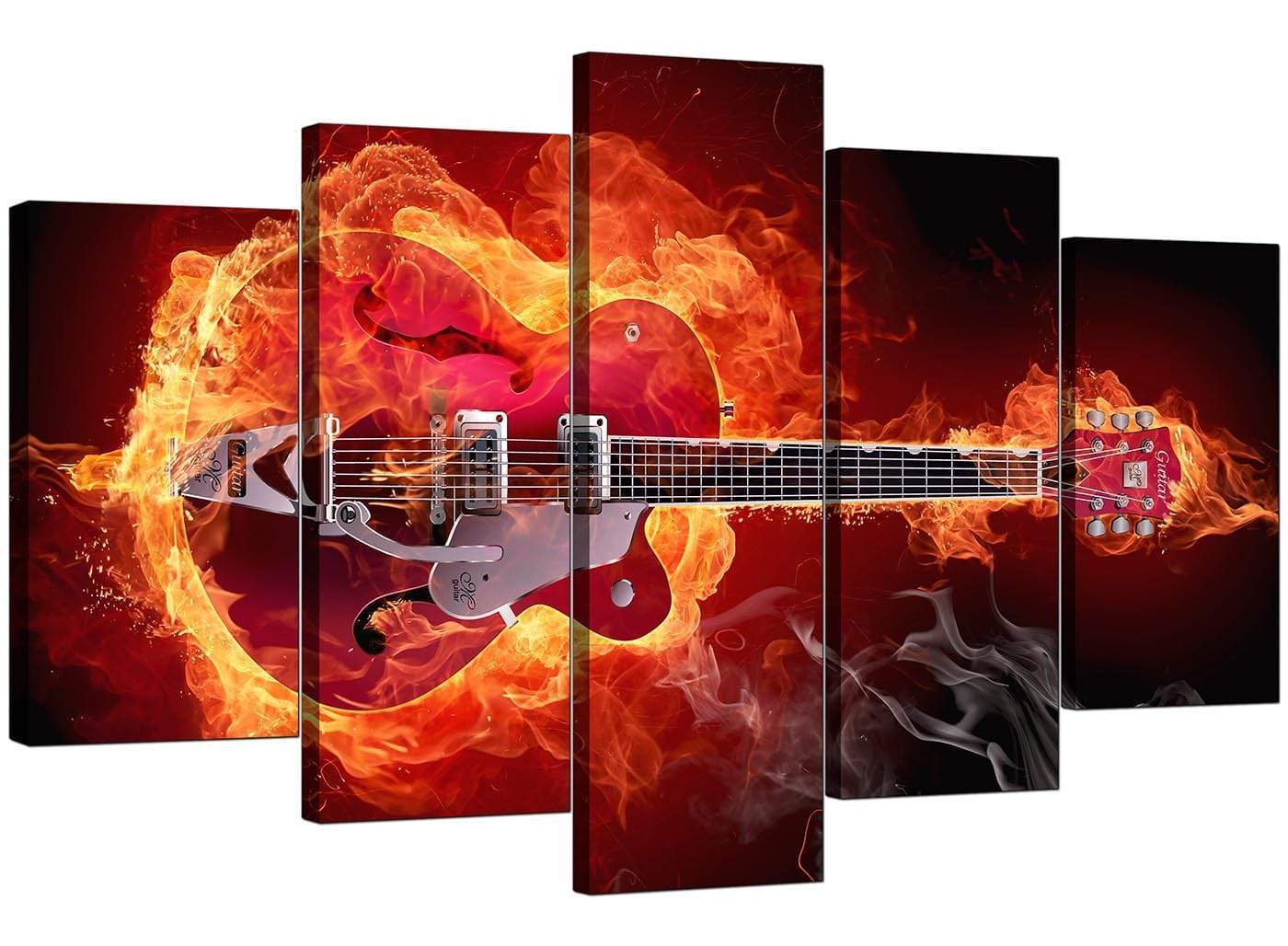 Flaming Red Electric Guitar Music Canvas