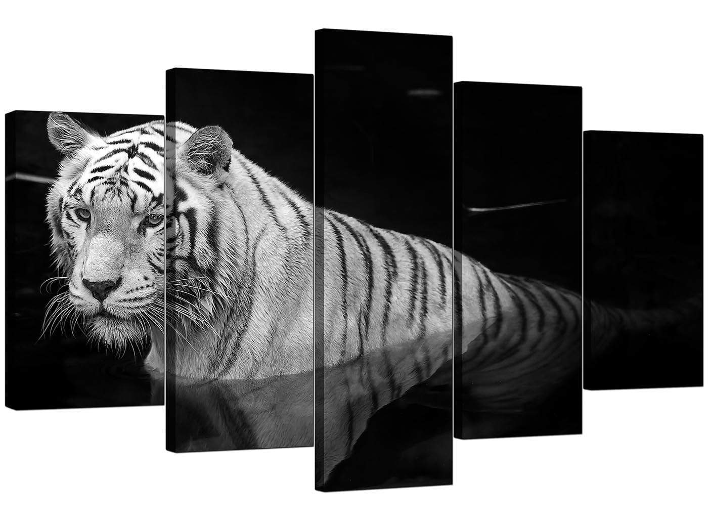 Modern Black White Bengal Tiger Water Canvas