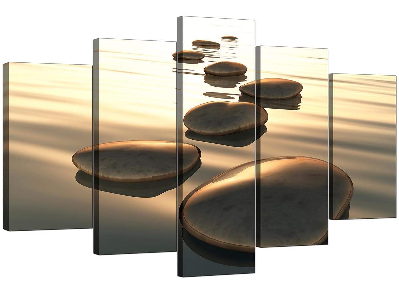Modern Brown Zen Stepping Stones Lake Landscape Canvas