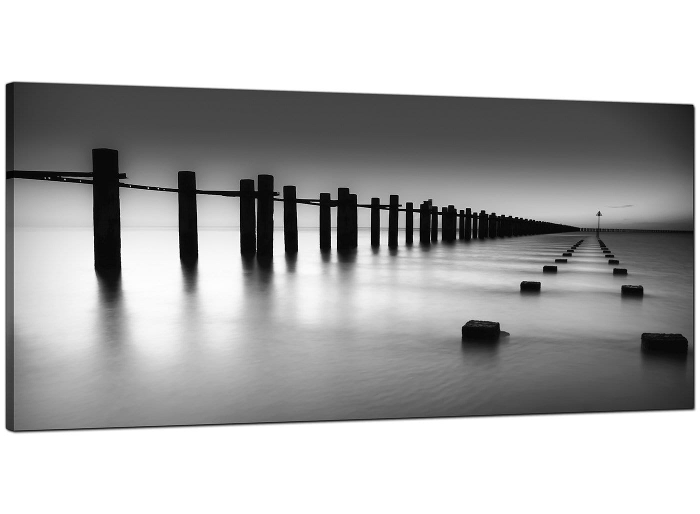 Modern Black White Beach Scenery Landscape Canvas