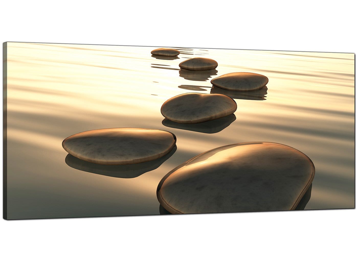 Modern Brown Zen Stepping Stones Lake Landscape Canvas