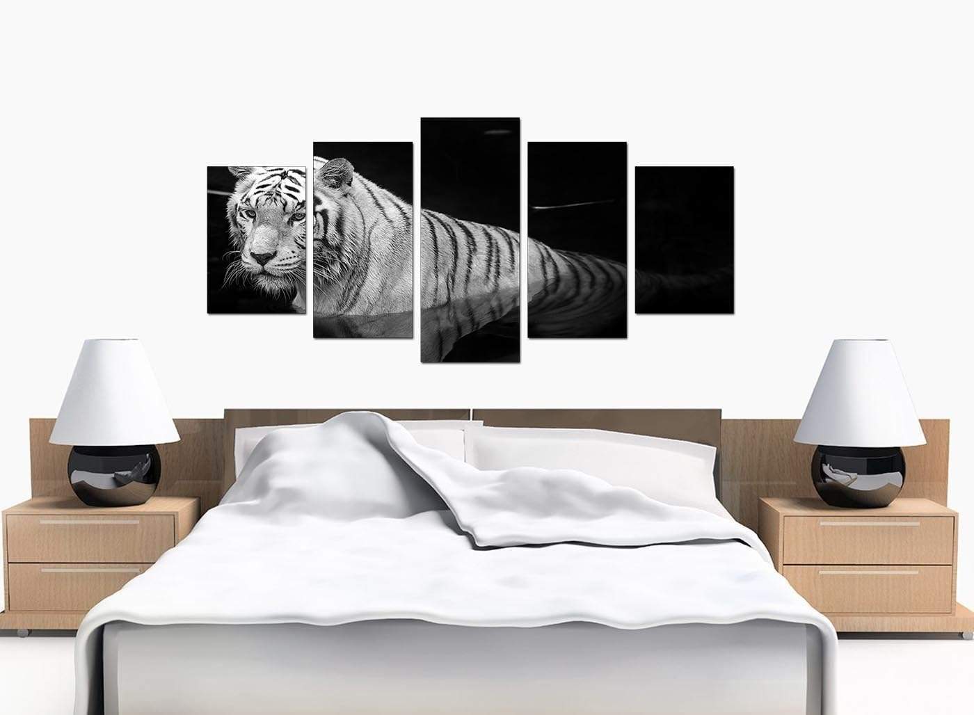 Modern Black White Bengal Tiger Water Canvas