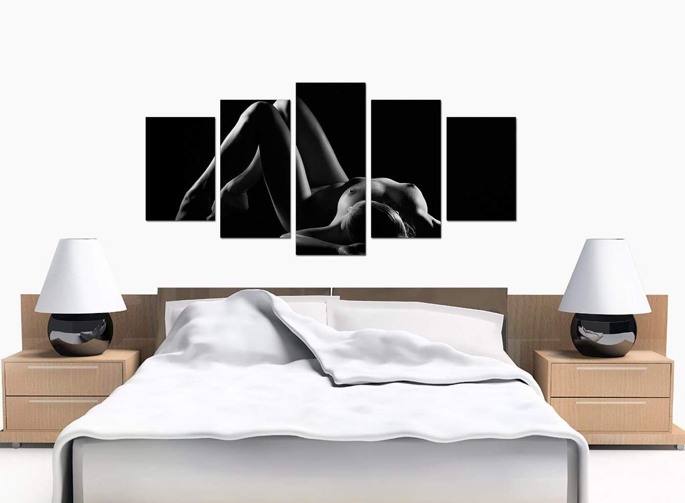 Modern Bedroom Black White Woman Nude Erotic Canvas