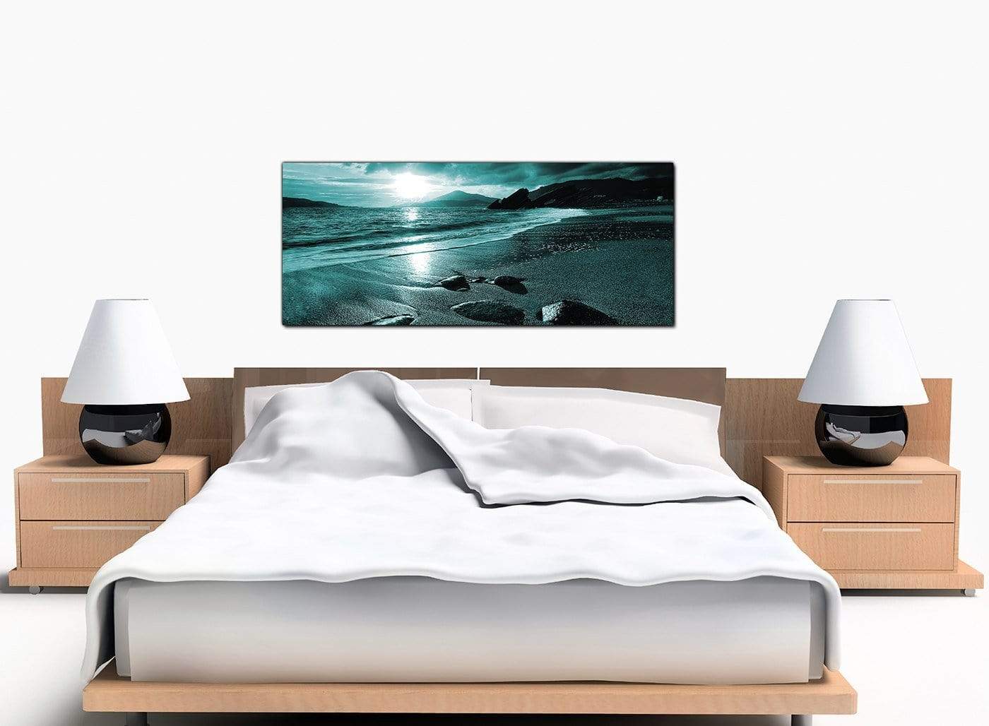 Modern Teal Coloured Sunset Beach Scene Landscape Canvas