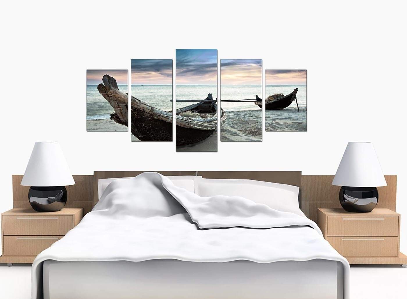 Thailand Fishing Boats Sunset Beach Modern Canvas Art