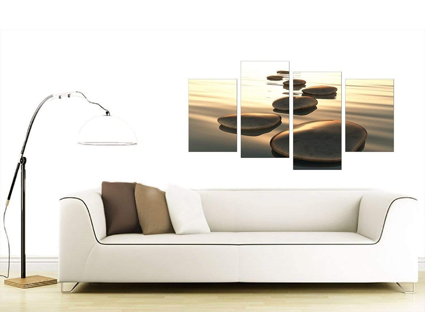Modern Brown Zen Stepping Stones Lake Landscape Canvas