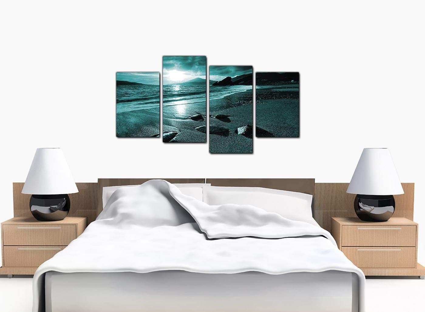 Modern Teal Coloured Sunset Beach Scene Landscape Canvas