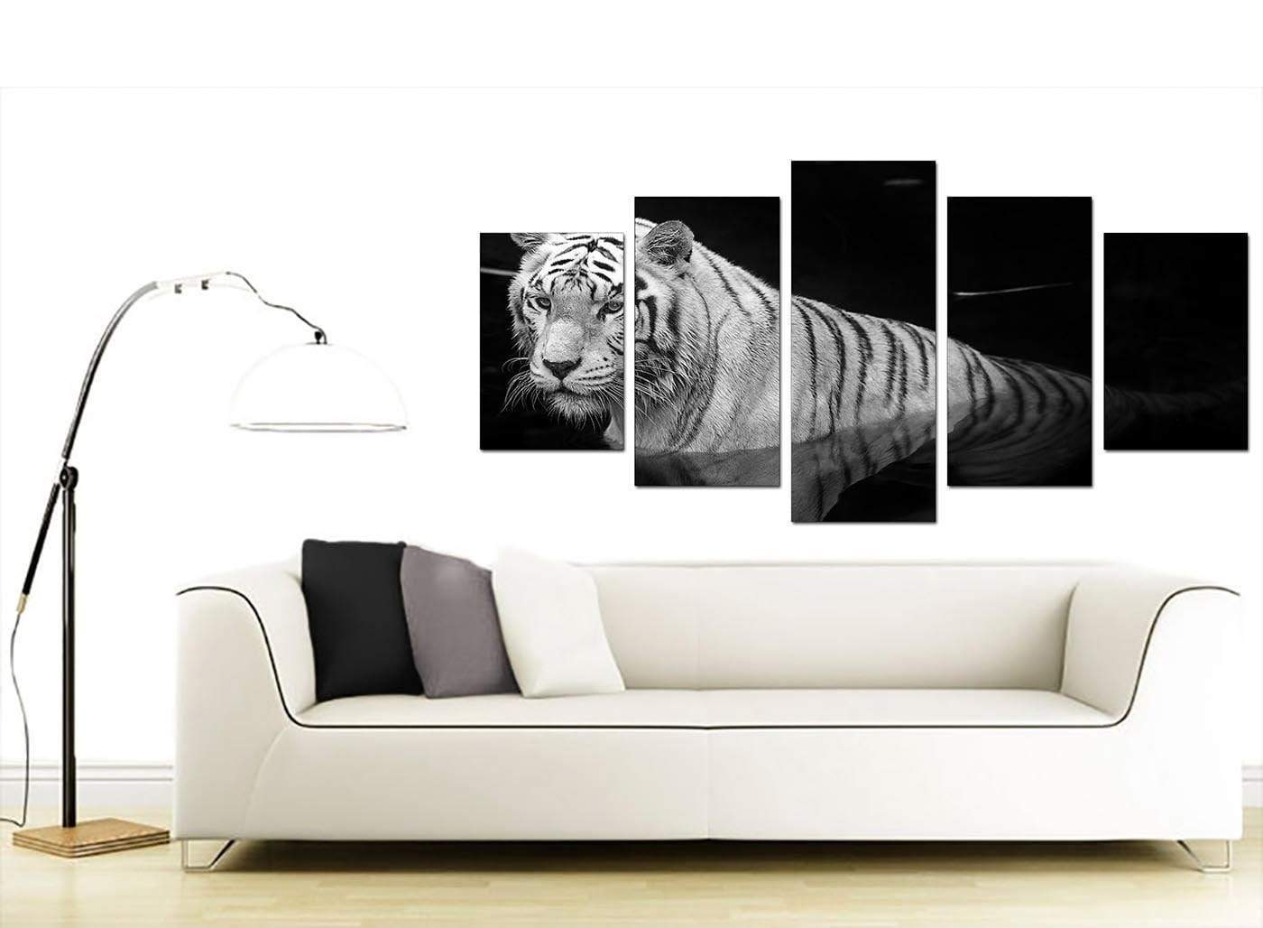 Modern Black White Bengal Tiger Water Canvas