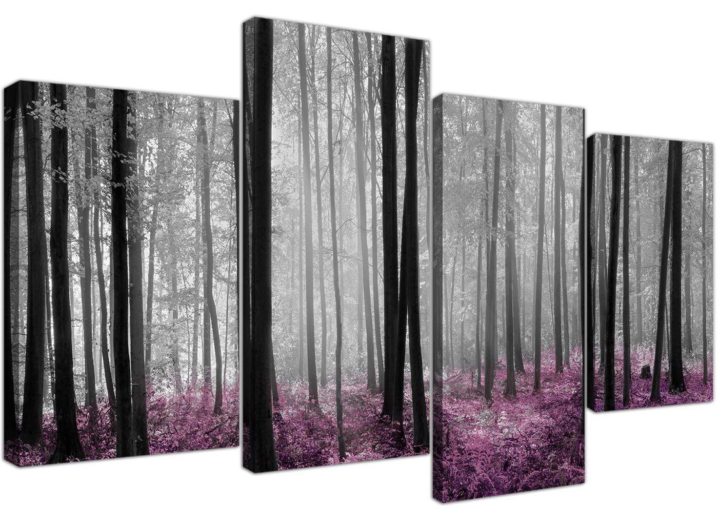 Modern Black Grey Plum Purple Forest Trees Landscape Canvas