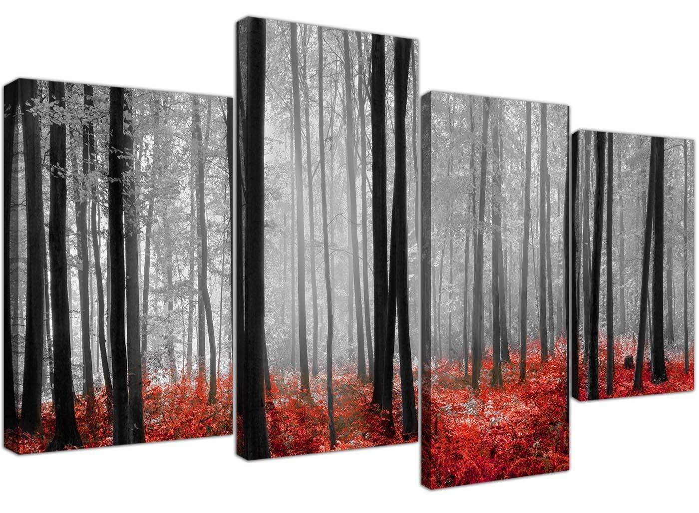 Black White Red Grey Forest Woodland Trees Canvas