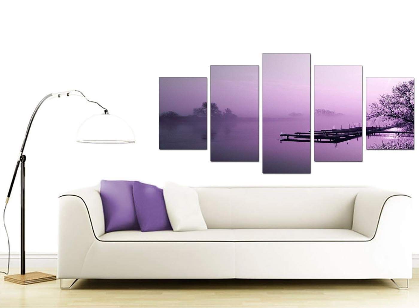 Purple Sunset Jetty Lake View Landscape Modern Canvas Art