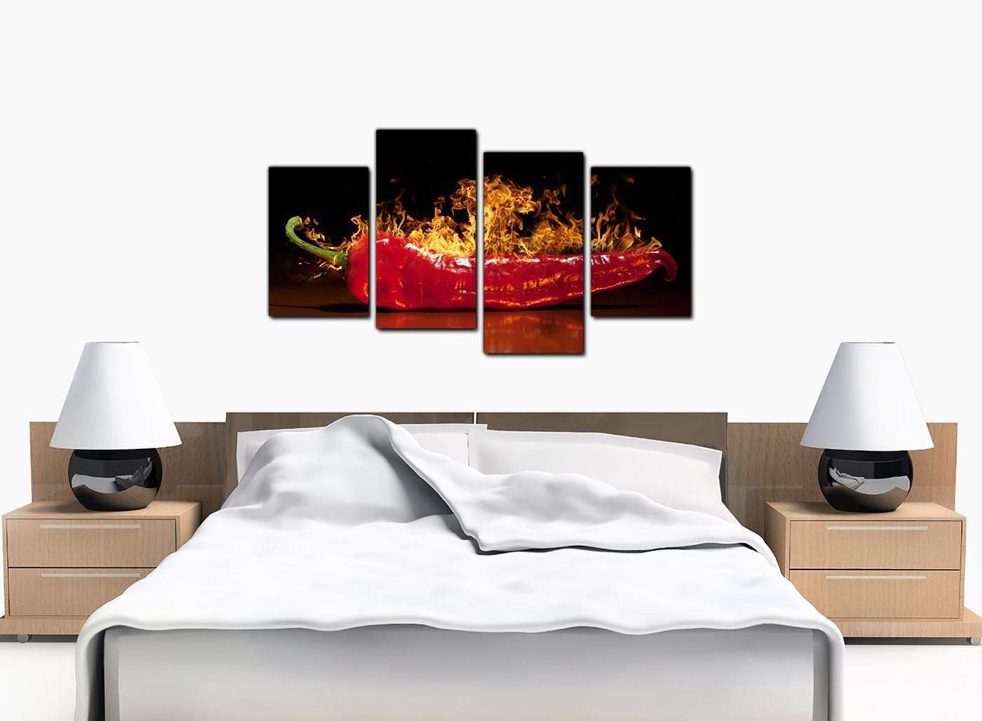 Red Hot Chilli Pepper Flaming Black Canvas
