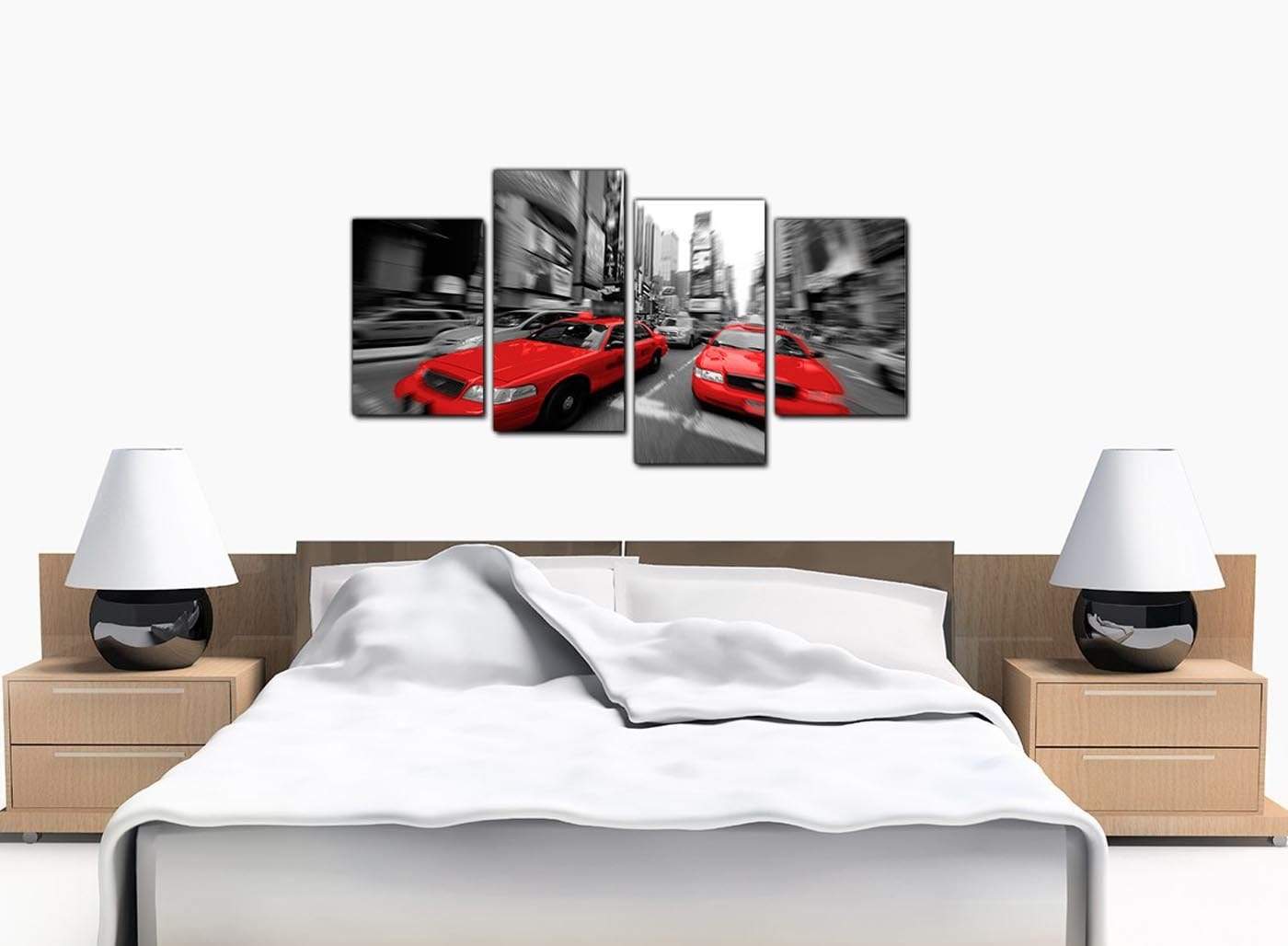 Red Black White Grey New York Taxi Cab City Canvas