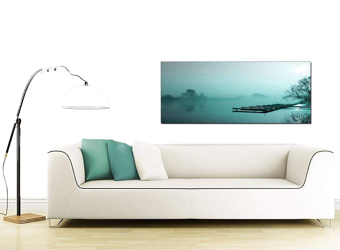 Teal Coloured Sunrise Jetty Lake View Landscape Canvas Art
