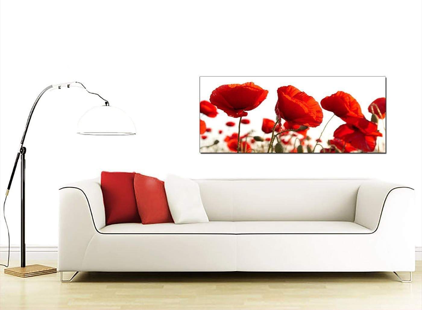Red Poppy Field Poppies Flower White Floral Canvas