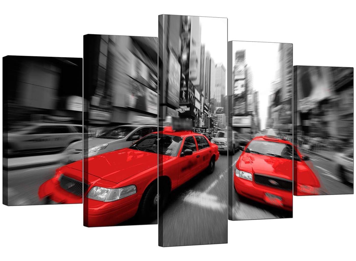 Red Black White Grey New York Taxi Cab City Canvas