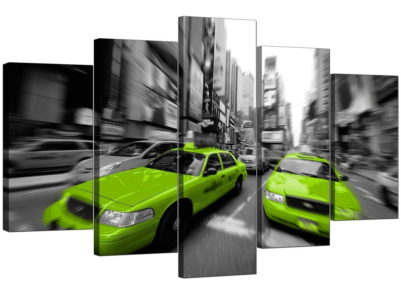 Modern Lime Green Grey New York Taxi Cab Cityscape Canvas